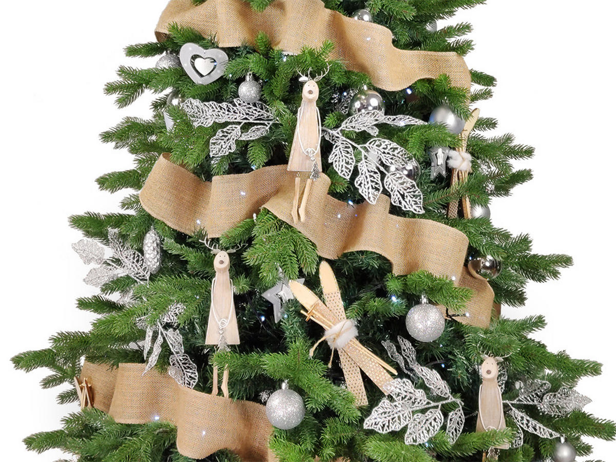 WEIHNACHTSBAUMSCHMUCK-SET NORDGLANZ 136-teilig, für Weihnachtsbäume 240–270 cm, inkl. Aufbewahrungsbox - Silberfarben/Weiß, Holz/Kunststoff (55/50/75cm) - LAALU