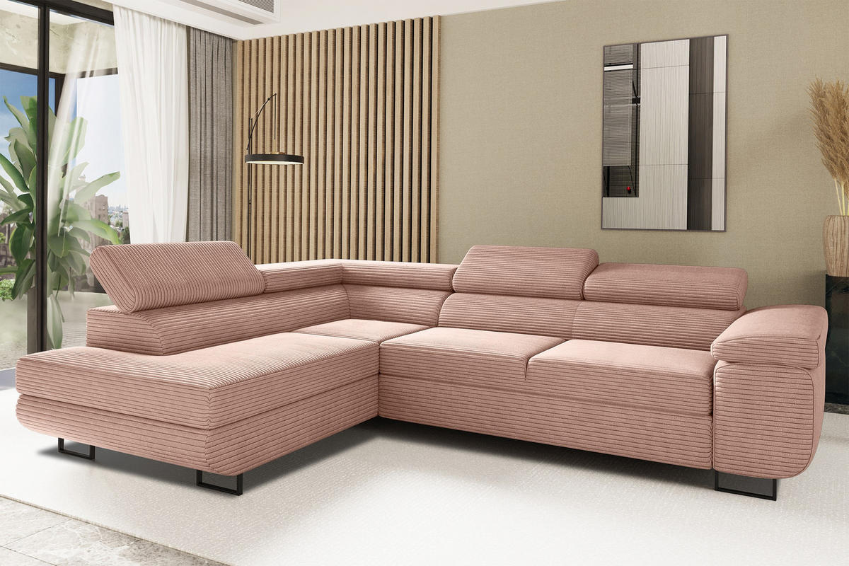 ECKSOFA ATOMIC Mit Schlaffunktion, Stoff Poso, Rosa, Links - Rosa, Holz (203/277cm) - Kaiser Möbel