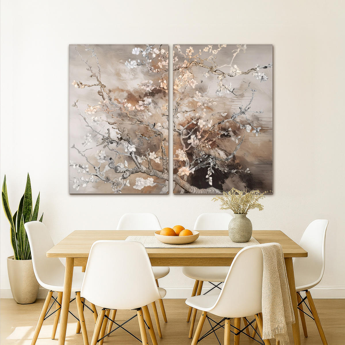 LEINWANDBILD 2er Set Mandelblüte - Abstrakt - Beige 160x120 cm - Beige, Textil (160/120cm) - MuchoWow