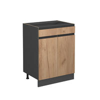KÜCHENUNTERSCHRANK R-Line Goldkraft Eiche 60 cm J-Shape mit Schublade ohne AP - Anthrazit/Eiche Wotan, Holzwerkstoff (60/81.6/46cm) - Vicco