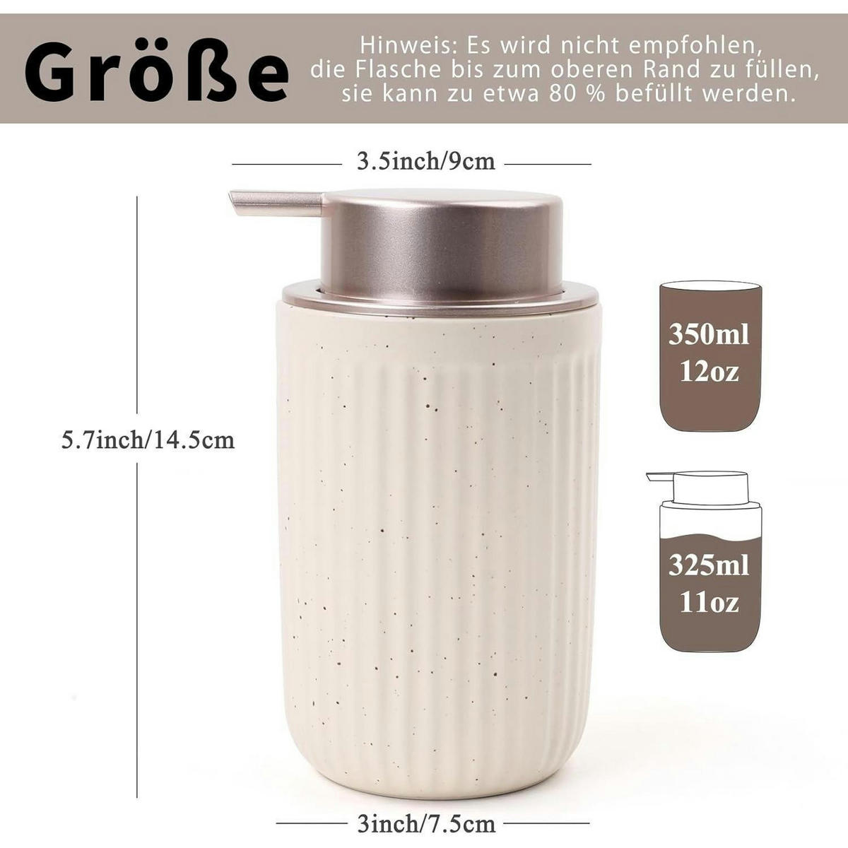 SEIFENSPENDER Keramik 350ml Streifen Beige & Rosa - Beige, Keramik (8/14/8cm)