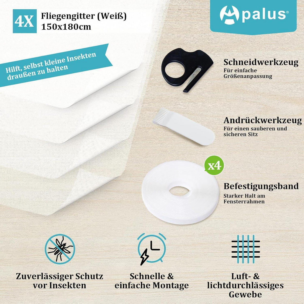 FLIEGENGITTER 4 Stück Set Weiß 150 x 180 cm - Weiß, Textil (180/1/150cm)