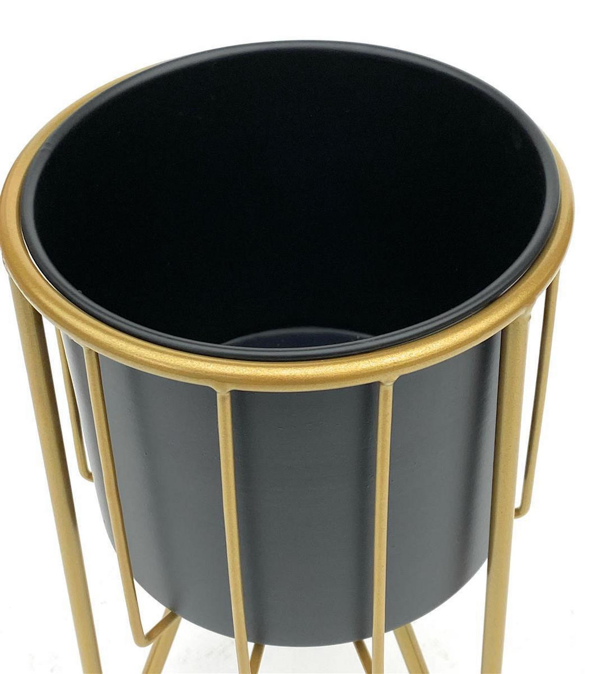 DANDIBO Blumenhocker mit Topf Metall Gold Schwarz Rund 3er Set Blumenständer 96039 Blumensäule Modern Pflanzenständer Pflanzenhocker - Gelb, Metall (25/25/45cm) - DanDiBo