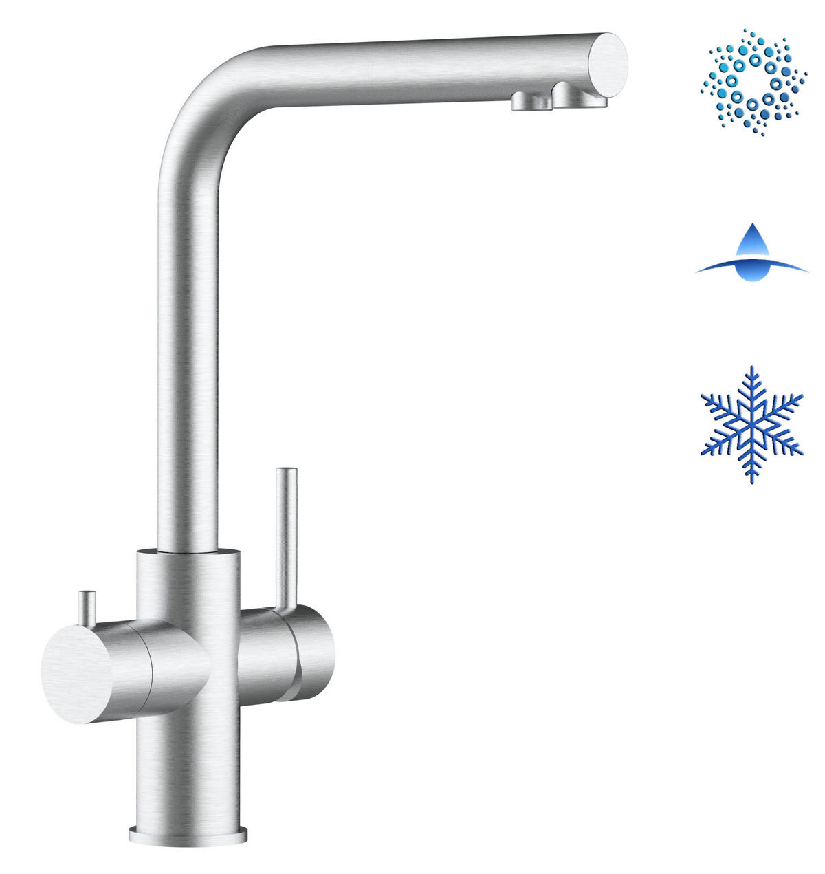 5-WEGE-KÜCHENARMATUR, Edelstahl Massiv aus Chirurgenstahl, Gebürstet, 360° schwenkbar - Edelstahlfarben, Metall (22.5/37.6/22.5cm) - VIZIO