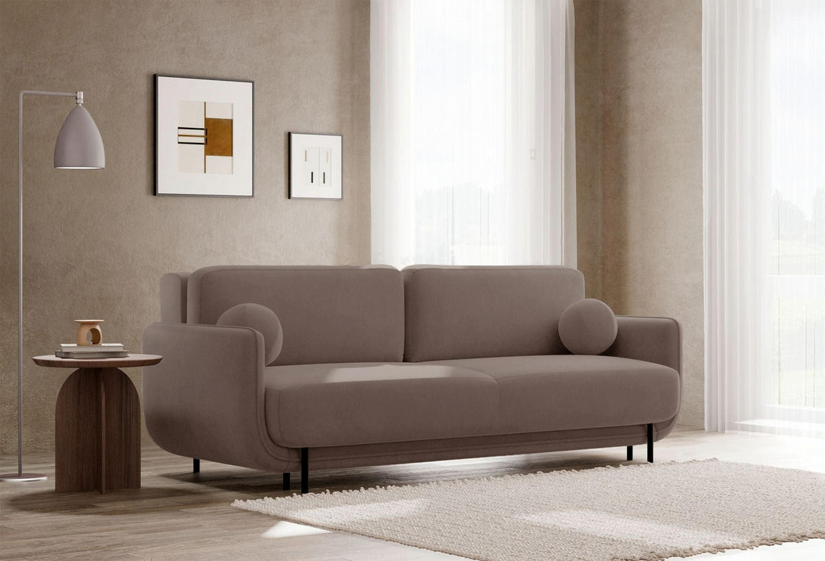 SCHLAFSOFA Ovals Hellbraun - Hellbraun/Schwarz, Textil/Metall (236/95/96cm) - Selsey