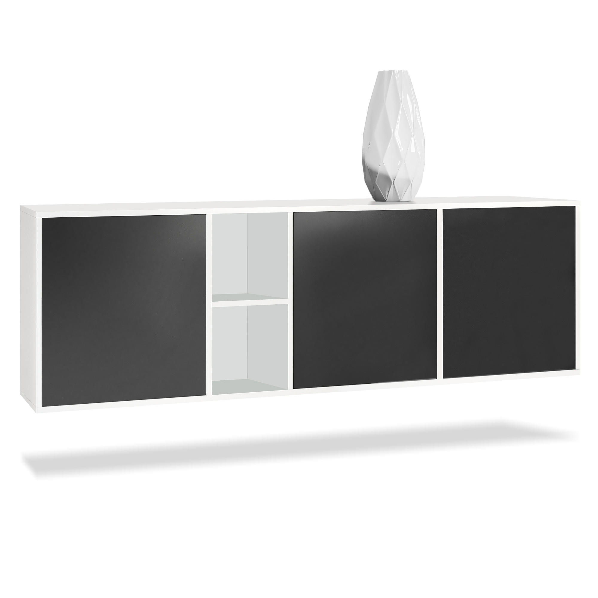 Vladon SIDEBOARD Schwarz 182cm × 35cm × 53cm