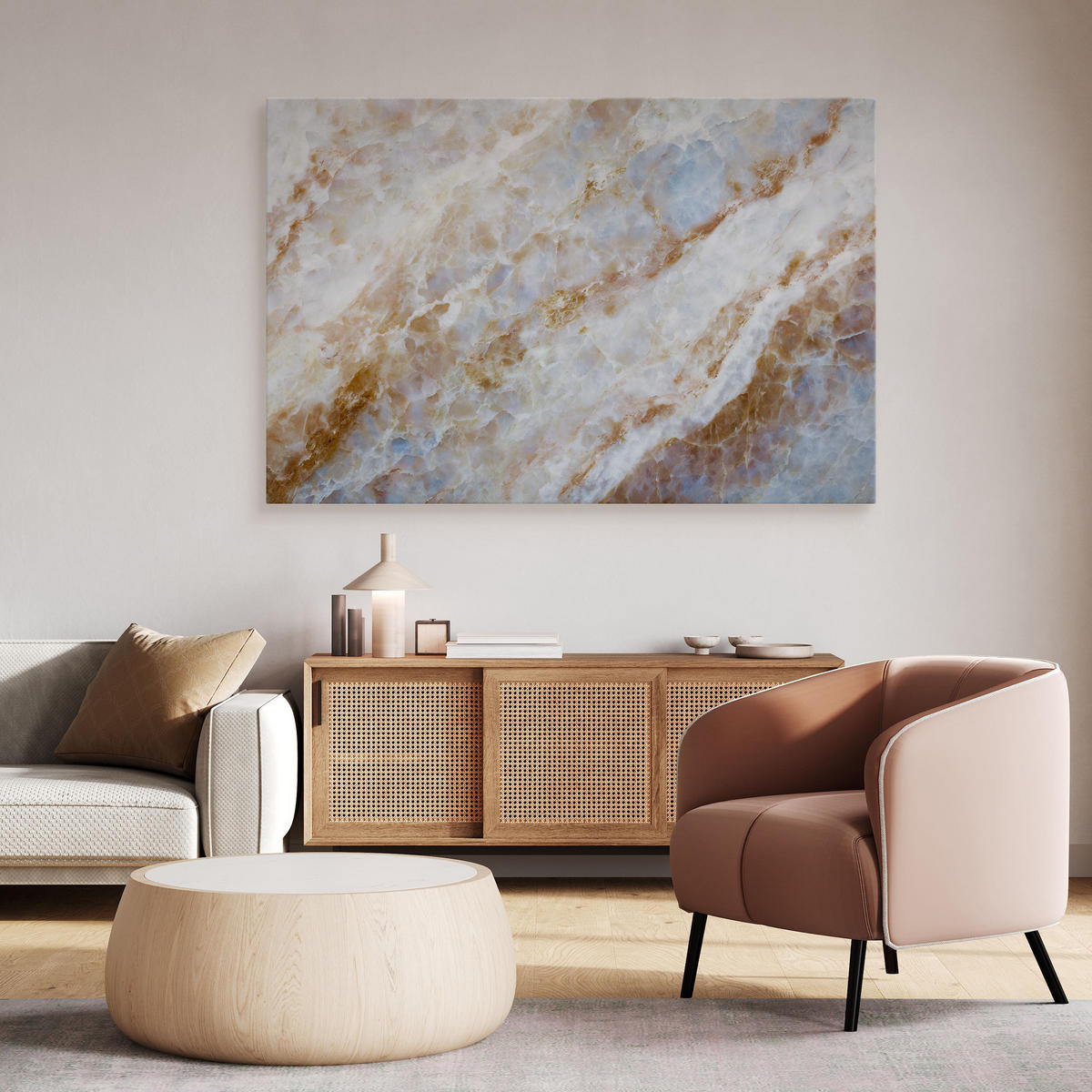 BILD für Schlafzimmer ABSTRAKTION Marmor Moderne Muster 120/80 cm - Blau/Beige, Textil (120/80cm) - Muralo