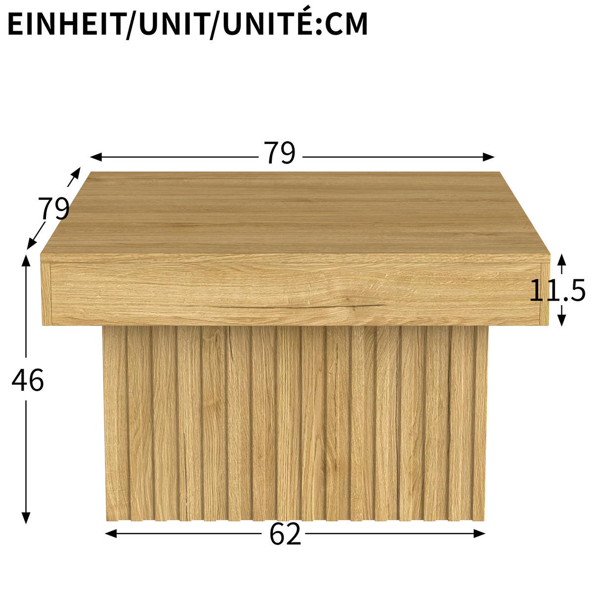 COUCHTISCH aus MDF und Spanplatte 79x79x46 cm Natur pflegeleicht, platzsparend und vielseitig - Naturfarben, Holzwerkstoff (79/79/46cm) - Modfu