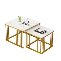 COUCHTISCH-SET 2-teilig, Marmoroptik Hochglanz, ineinander schiebbar, 60/60/45 + 45/45/40 cm, Weiß - Weiß, Holzwerkstoff (60/60/45cm) - Redom