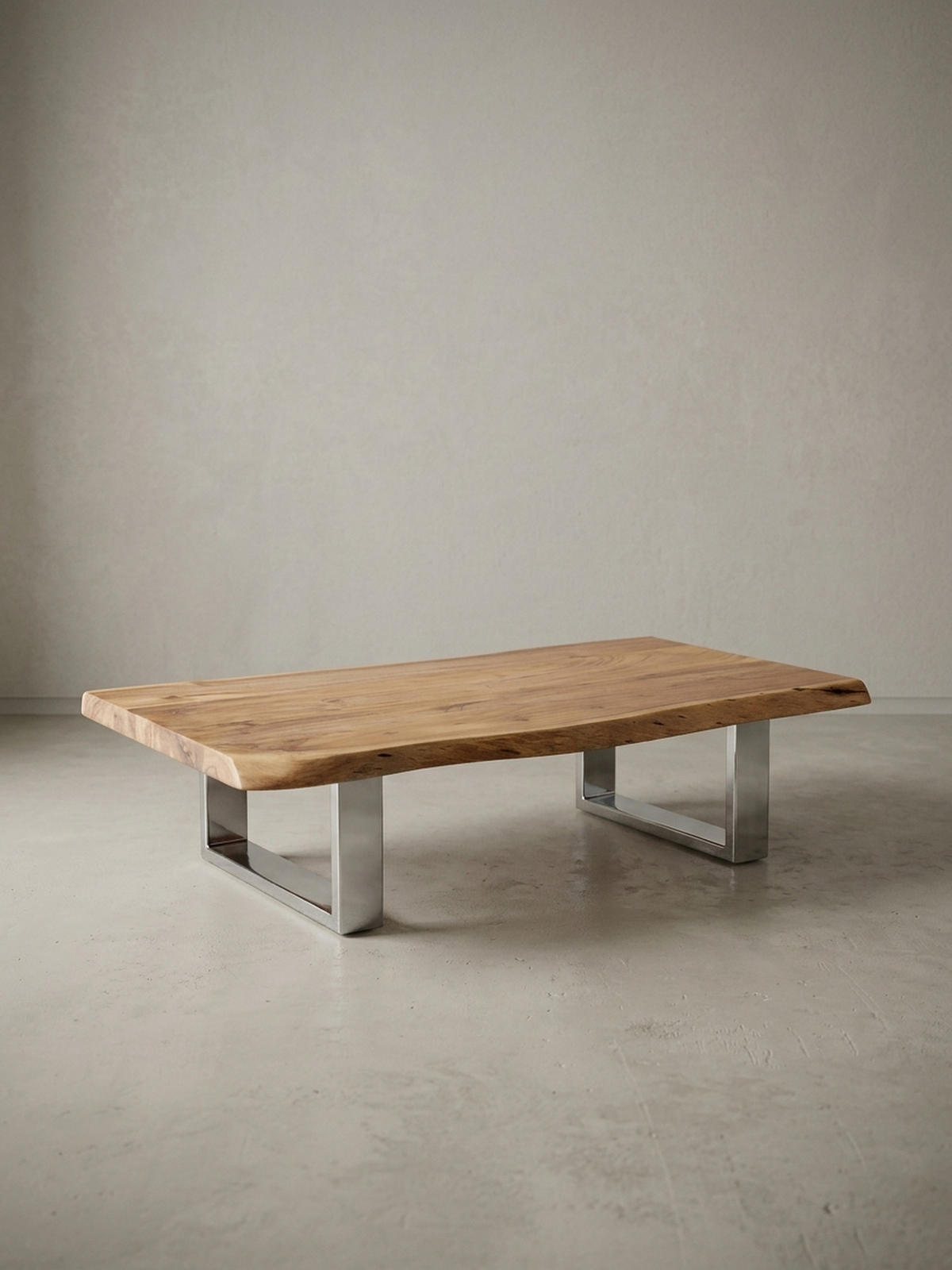 COUCHTISCH Akazienholz Massiv, Baumkanten Design, Landhausstil, Metallbeine Stabil - Beige/Silberfarben, Holz/Metall (58/115/25cm) - KADIMA DESIGN