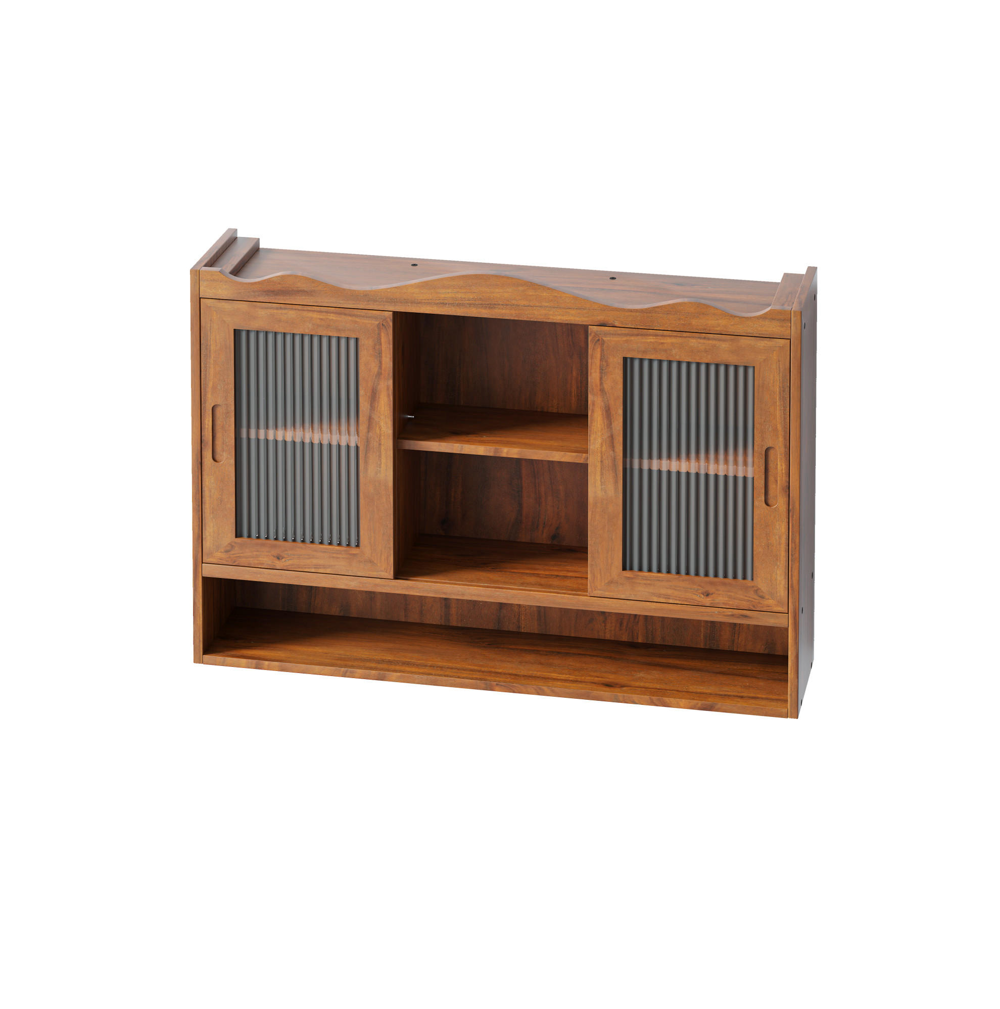 KÜCHENOBERSCHRANK 90x20x60 cm Braun aus Massivholz & Glas mit 2 Schiebetüren - Braun, Holz (90/60/20cm) - Modfu