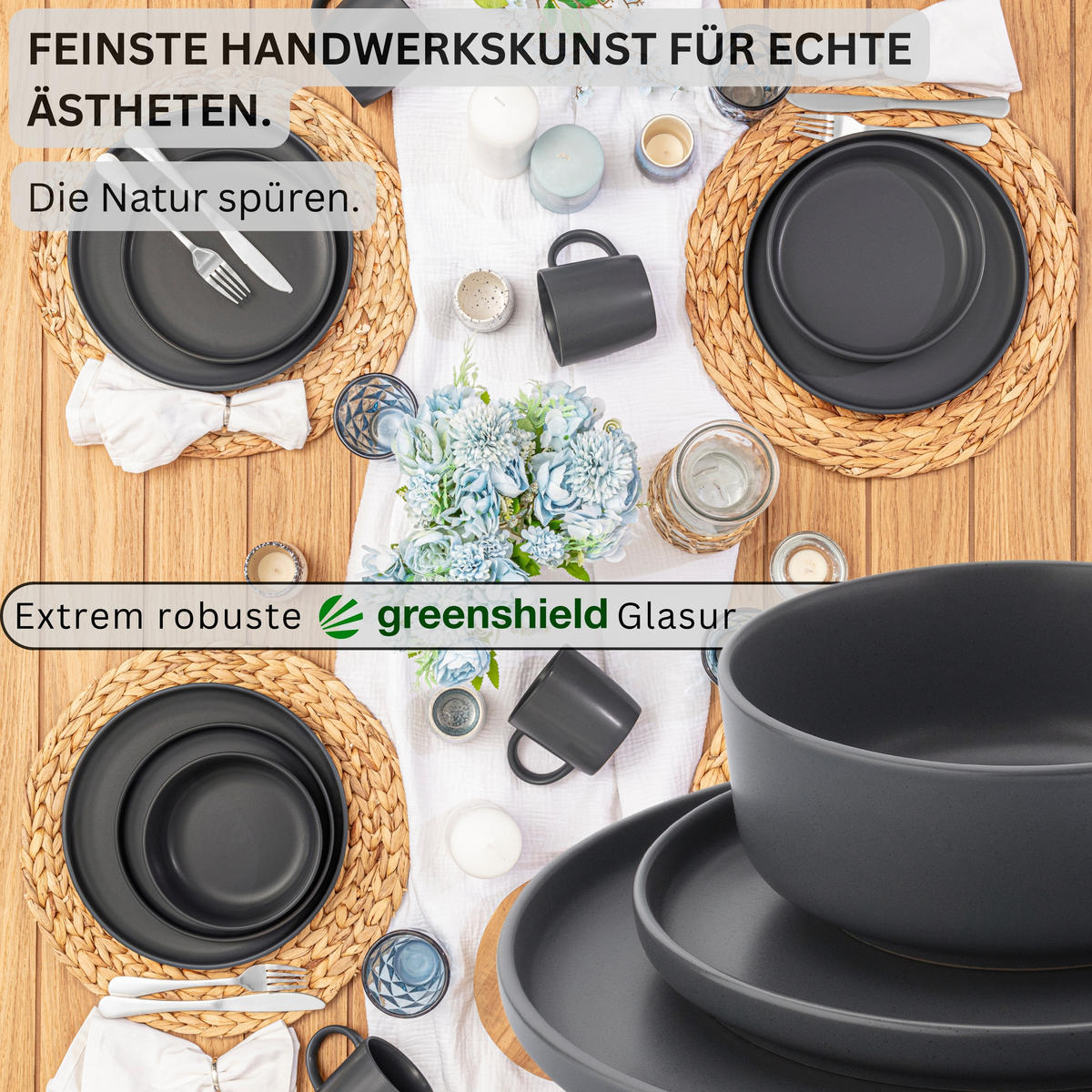 TAFELSERVICE LEEDS NIGHTSKY - 18 teilig aus Steingut - Dunkelgrau, Stein (26.5/6.4/26.5cm) - Sänger