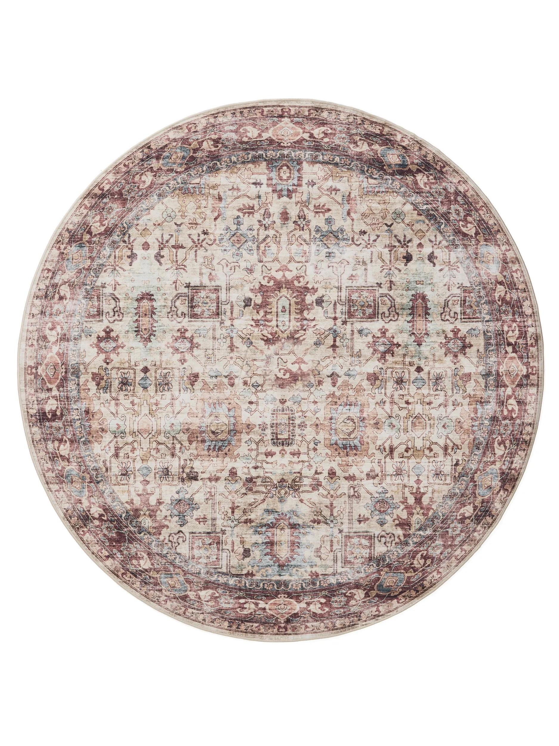 VINTAGE-TEPPICH George waschbar ø 120 cm rund - Pink/Multicolor, Kunststoff (120/120cm) - benuta