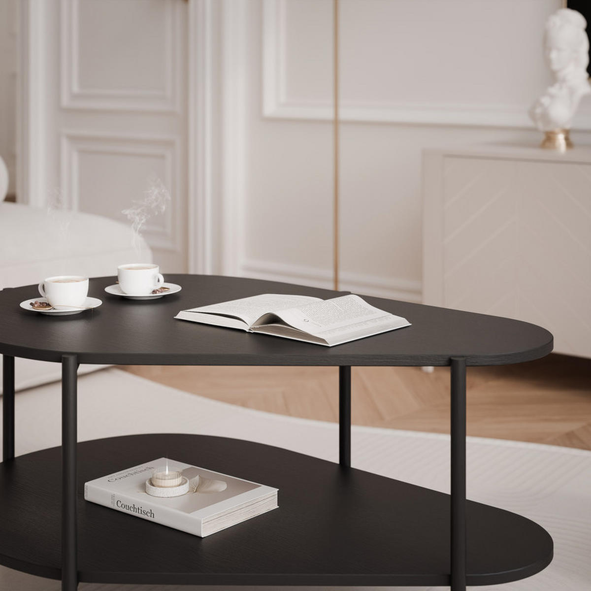 COUCHTISCH LORIEN 90/65/45 cm Rechteckig, Schwarz - Schwarz, Holzwerkstoff/Metall (65/90/45cm) - Idohome