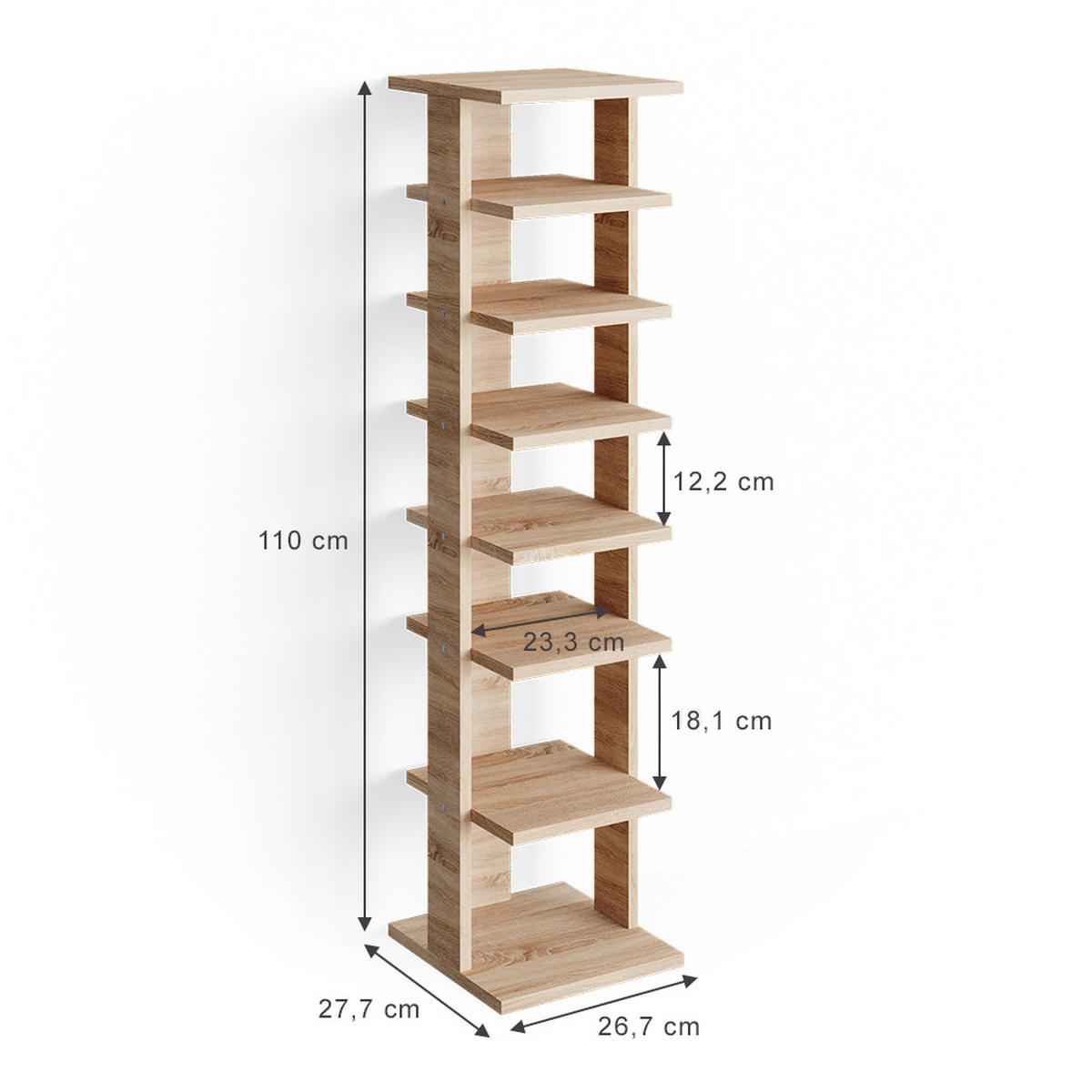 SCHUHSCHRANK Sara Sonoma 26.7 x 110 cm - Sonoma Eiche, Holzwerkstoff (26.7/110/27.7cm) - Vicco