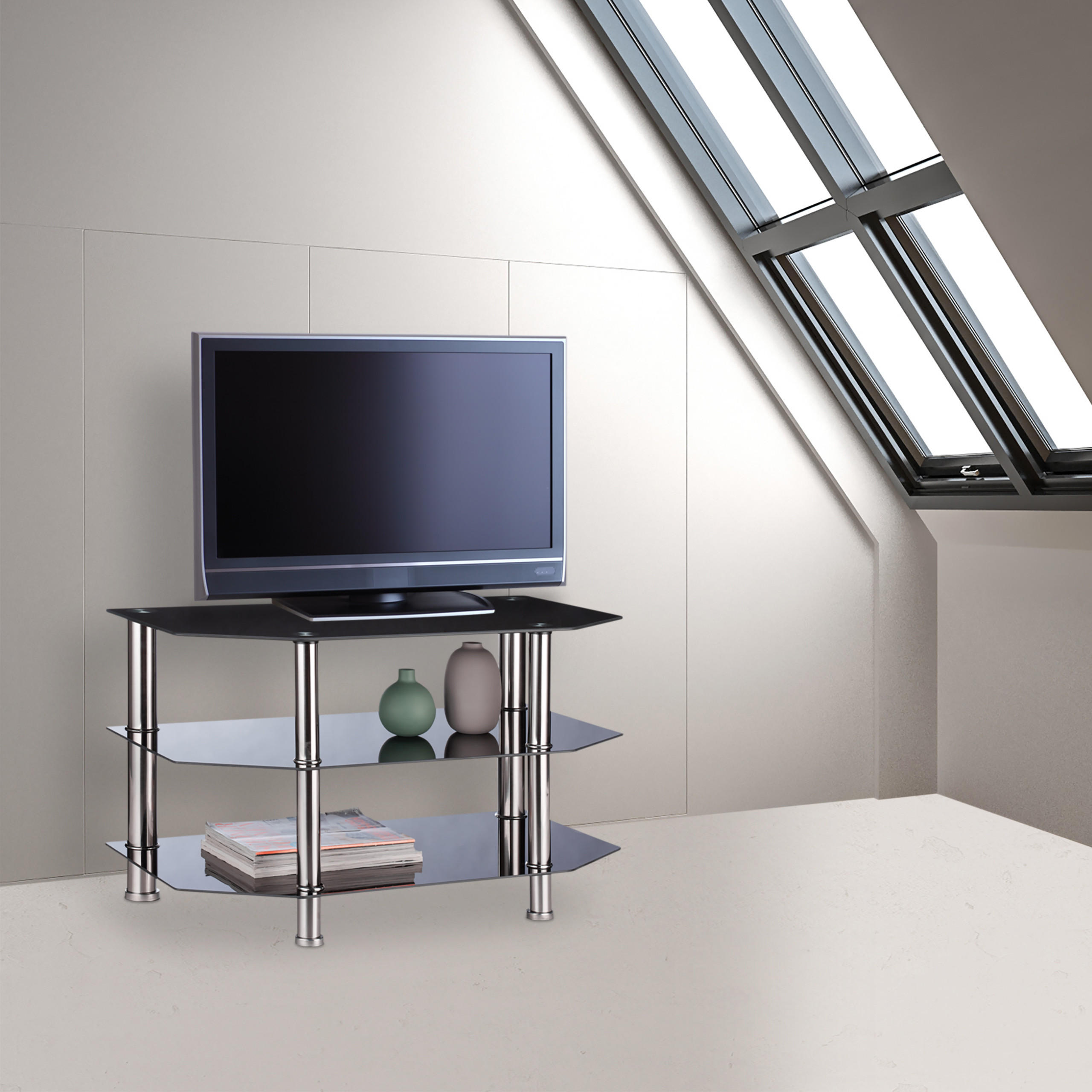 FERNSEHTISCH - Schwarz, Glas/Metall (80/49/45cm) - Relaxdays