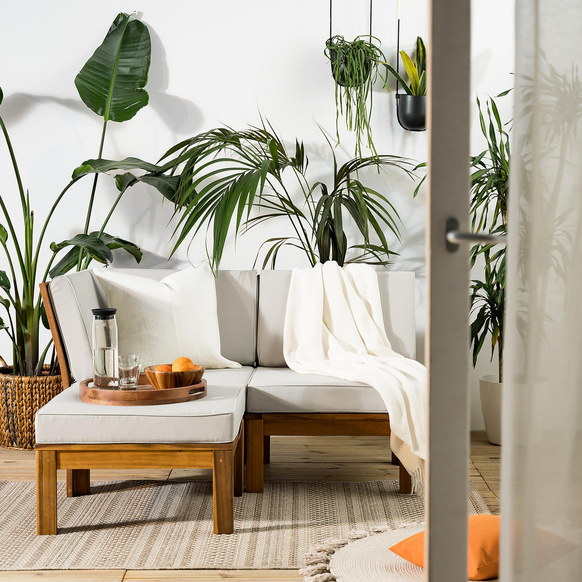 LOUNGESESSEL - Webstoff / Akazie massiv - Hellgrau, Holz/Textil (60/73/71cm) - home24