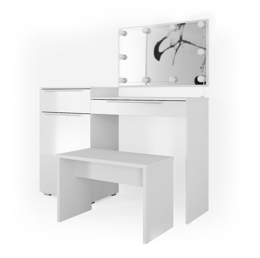 SCHMINKTISCH Lilli Weiß 135 cm mit LED Beleuchtung und Bank - Weiß, Holzwerkstoff (135/90/39cm) - Vicco