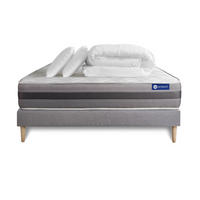 BETT Actiflex relax Taschenfederkern und Memory-Schaum 180 x 200 cm h1 - Kit Bettgestell Grau - Mit Kissen und Bettdecke - Beige/Grau, Holz/Textil (180/200cm) - ACTISOM