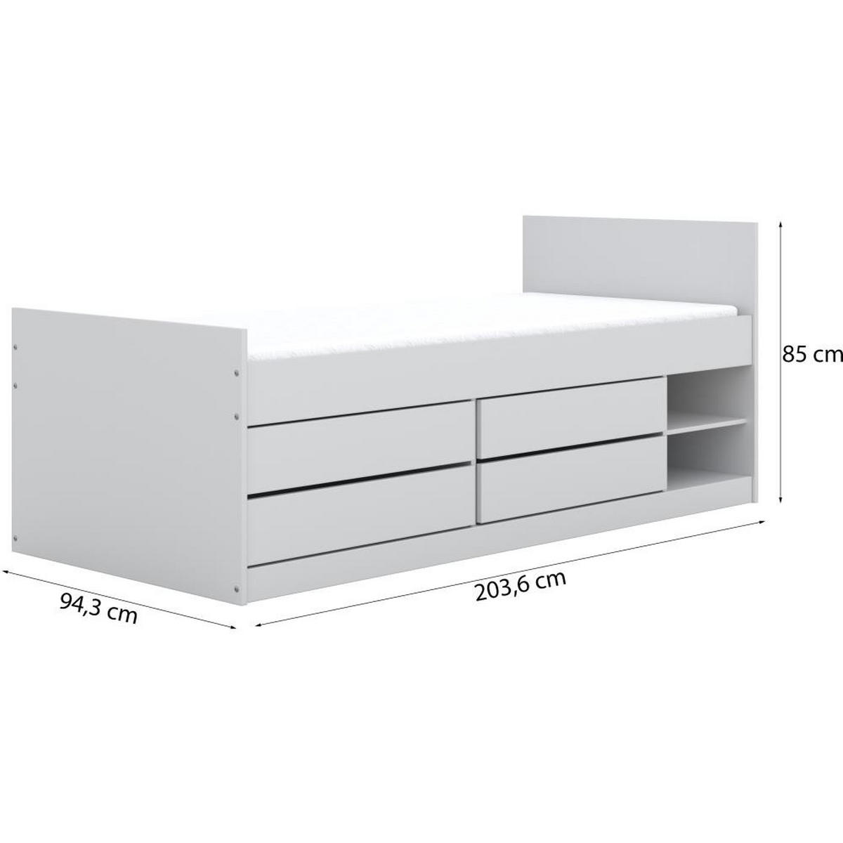 JUGENDBETT Leon 90/200 weiß mit Matratze - Weiß, Holzwerkstoff (90/200cm) - Beautysofa