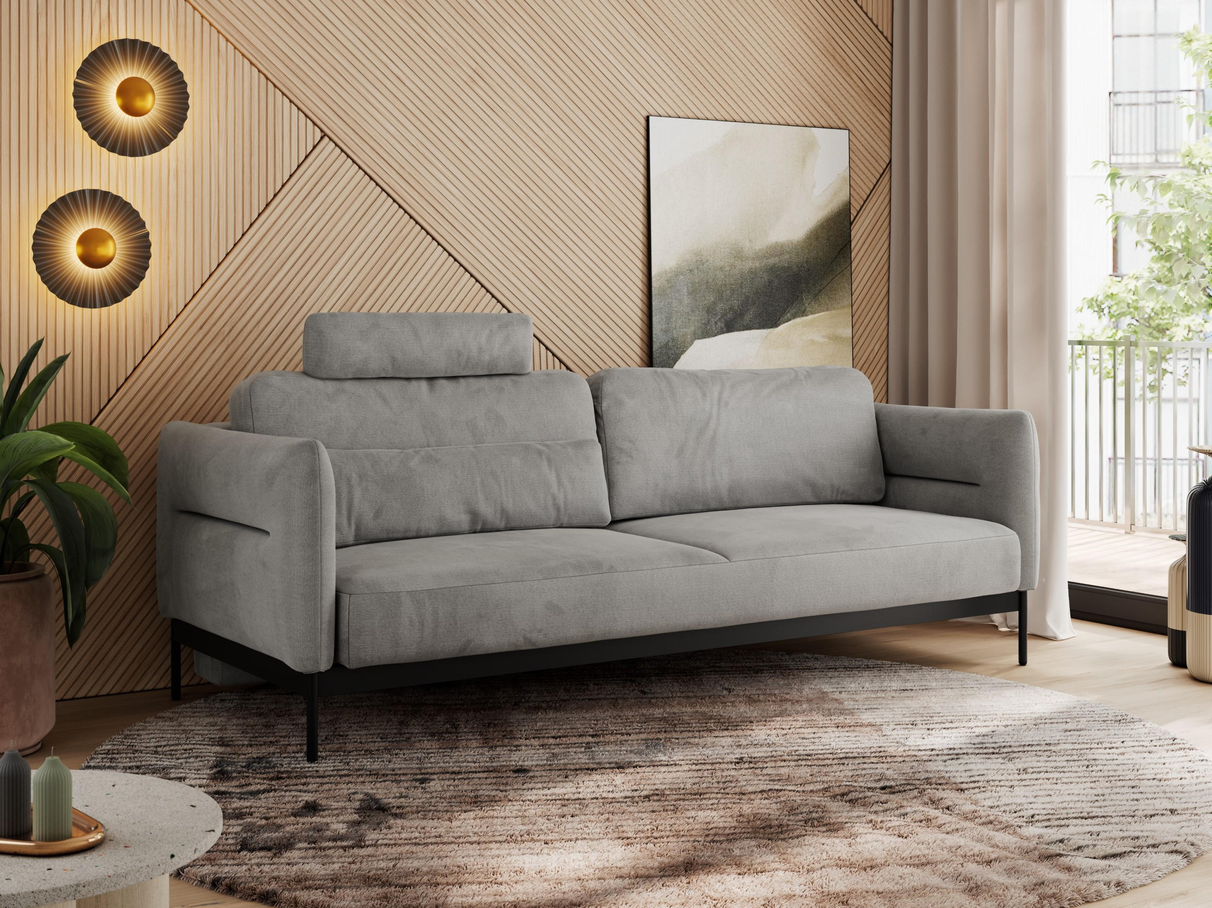 SOFA SALENTO Hellgrau Velvet - Hellgrau/Schwarz, Textil/Metall (221/82/101cm) - MKS