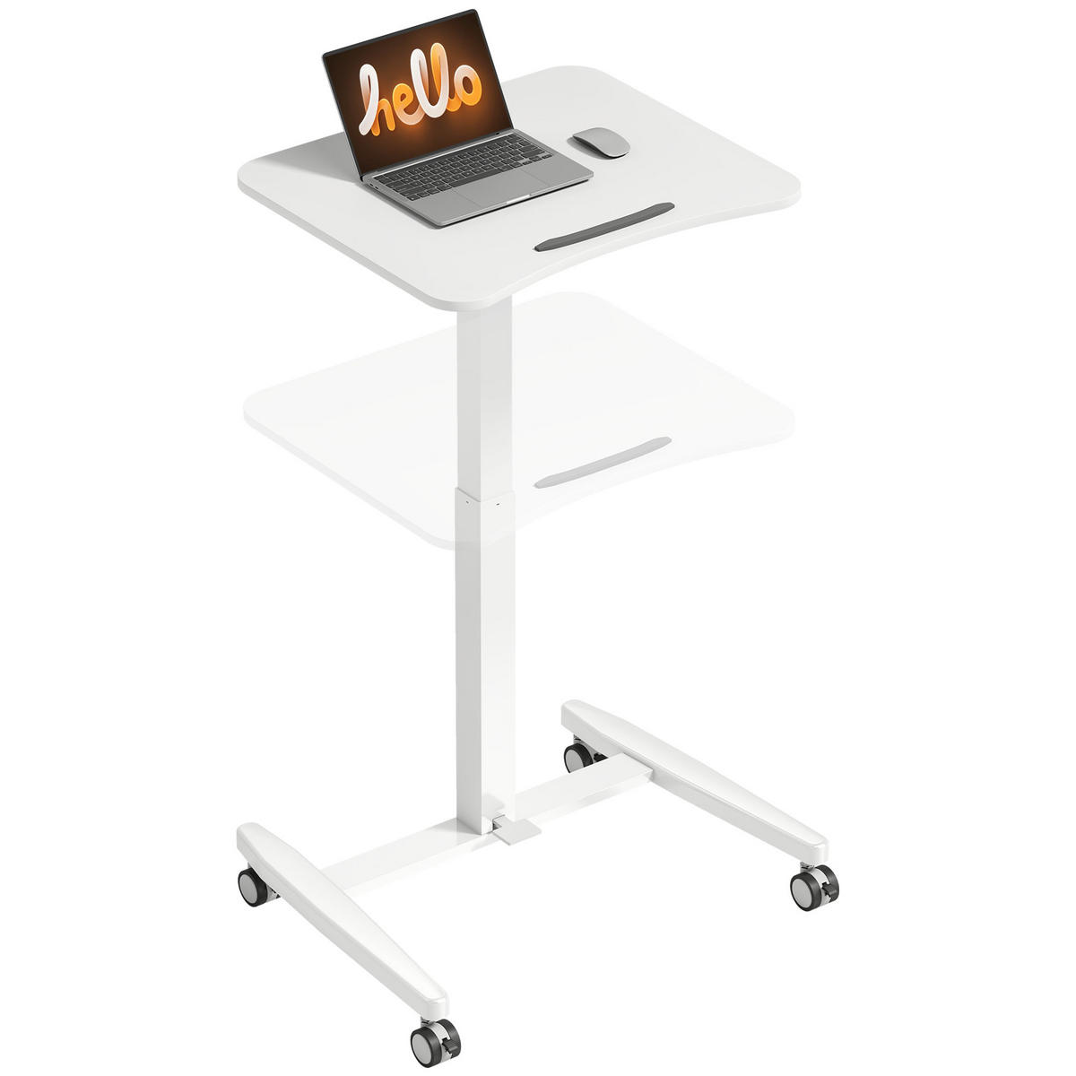 COMPUTERTISCH Weiß höhenverstellbar mit neigbarer Arbeitsplatte und Rollen 60,5/52/75-114 cm - Weiß, Holzwerkstoff (52/60.5/114cm) - PANGIVO