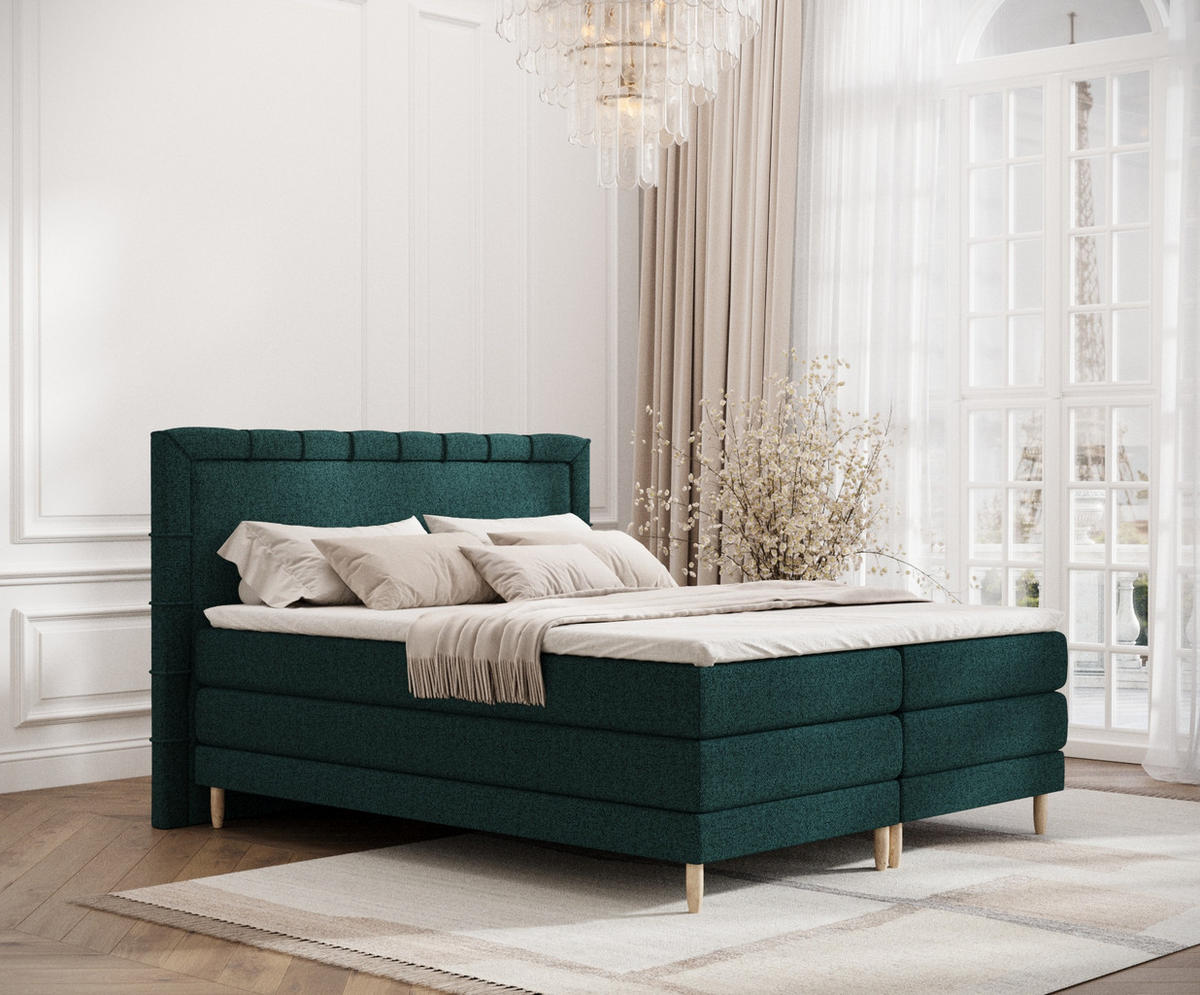 BOXSPRINGBETT Rimini Grün 200/200 cm mit Matratze und Topper - Naturfarben/Grün, Holz/Holzwerkstoff (200/200cm) - Maison de Reve