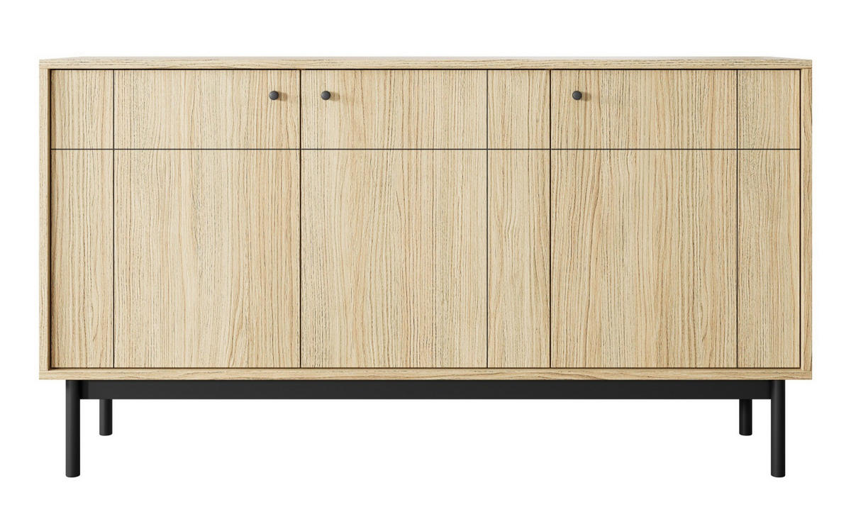 SIDEBOARD Japandies Eichenholzoptik 154 cm - Eichefarben/Schwarz, Holz/Holzwerkstoff (153.5/83.5/39cm) - Selsey
