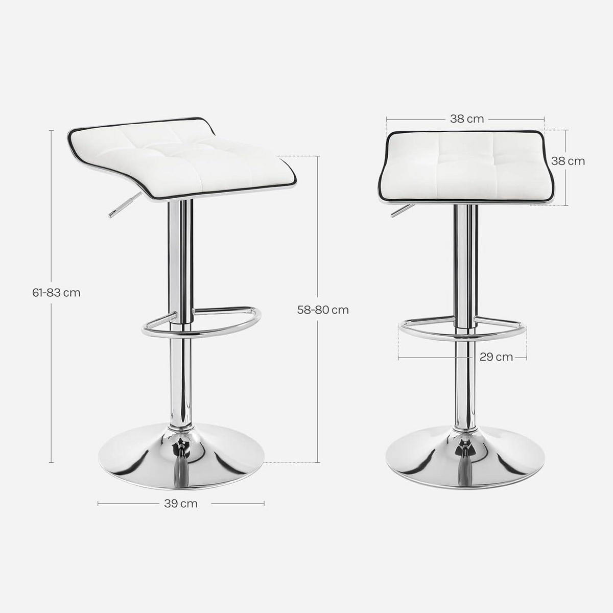 BARHOCKER 2er Set, aus PU-Kunstleder Metall - Weiß, Metall (39/83/39cm) - Woltu