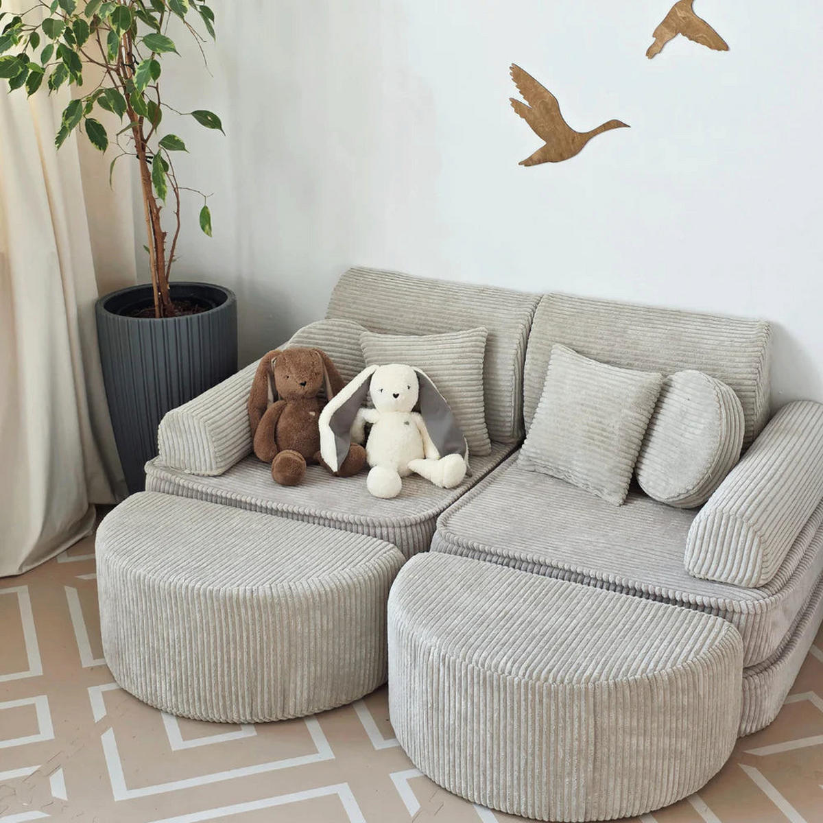 KINDERSOFA AESTHETIC 120 cm Cord Ecru 12 Stk - Beige, Textil (60/12.5/120cm) - MeowBaby