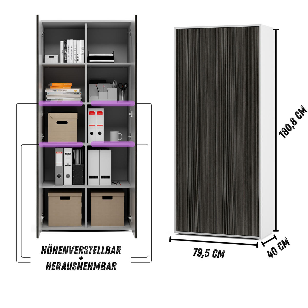 AKTENSCHRANK Amira T00 Avola Anthrazit 180/80/40 cm - Anthrazit, Holzwerkstoff (80/180/40cm) - SIMPLYFURN