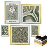 WANDBILDER 5er Set - 50x50 cm & 20x30 cm & 40x60 cm Goldrahmen - Blattmuster und wellenförmige Formen - Goldfarben, Kunststoff (40/60cm) - ArtPrintCave