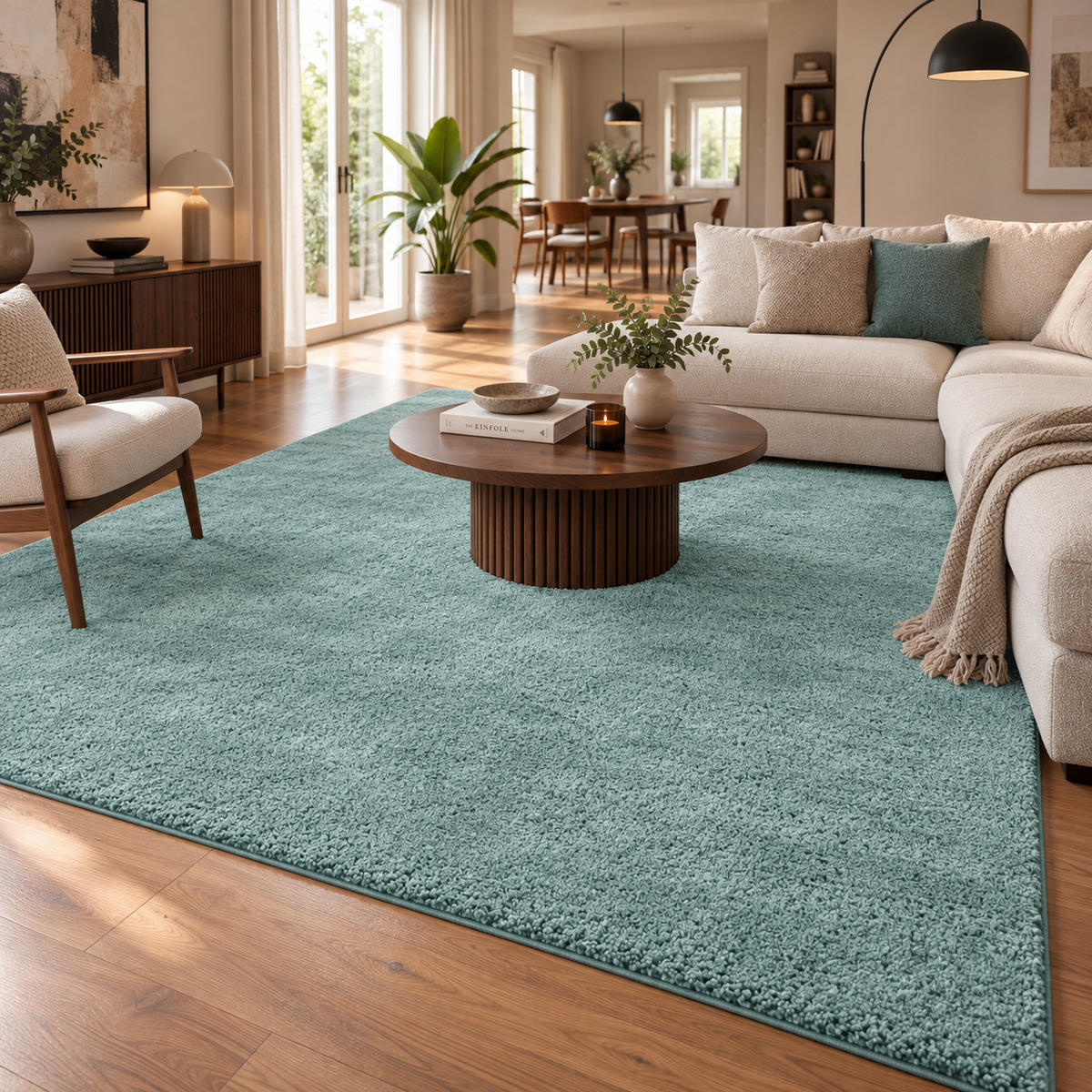 HOCHFLOR SHAGGY TEPPICH PALACE - Mintgrün, Textil (133/133cm) - Snapstyle