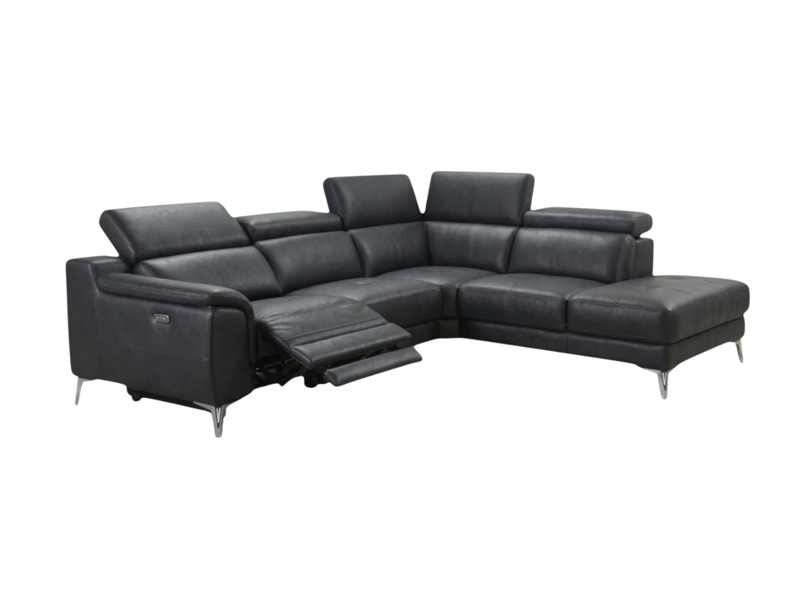 ECKSOFA Jardin Echtleder mit 1 x Relaxfunktion Schwarz - Schwarz, Leder/Metall (266/230cm)