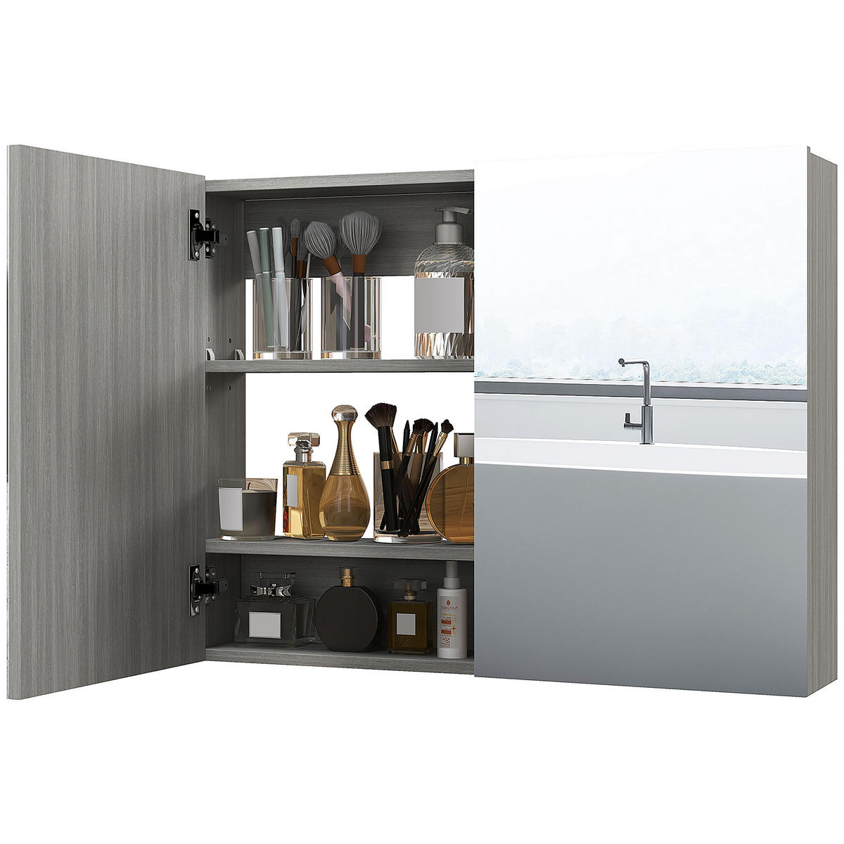 SPIEGELSCHRANK Grau 80/15/60 cm - Grau, Holz (80/60/15cm) - PANGIVO