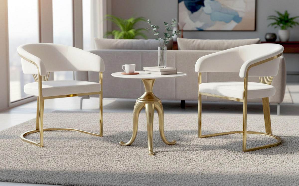 COUCHTISCH Snake weiß / gold 48 / 48 / 75cm - Goldfarben/Weiß, Holz/Keramik (48/48/75cm) - Feldmann-Wohnen