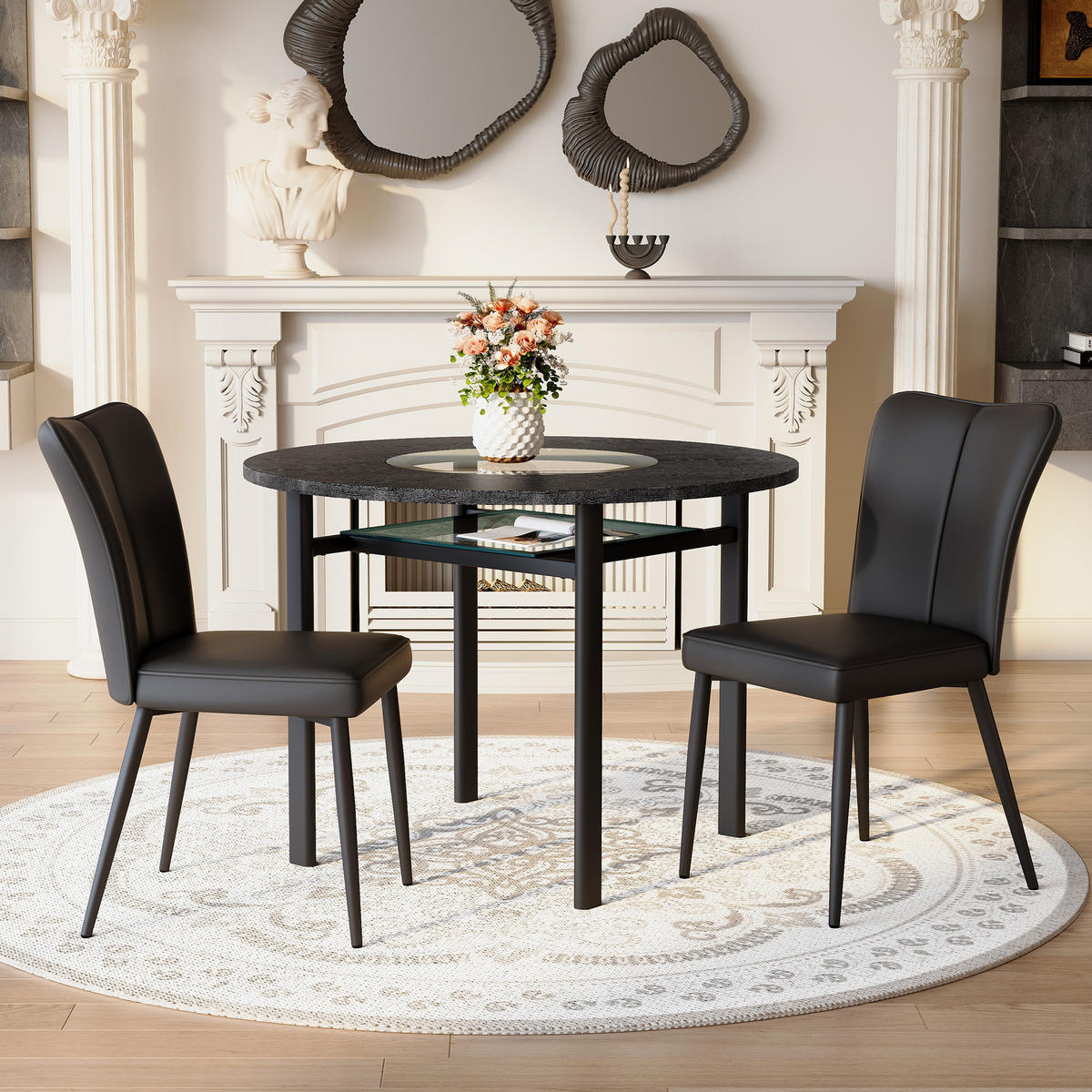 ESSGRUPPE DE-39380 3-teilig, mit 2 PU-Sesseln und Glasplatte Schwarz - Schwarz, Metall (100/76/100cm) - ComfortXL