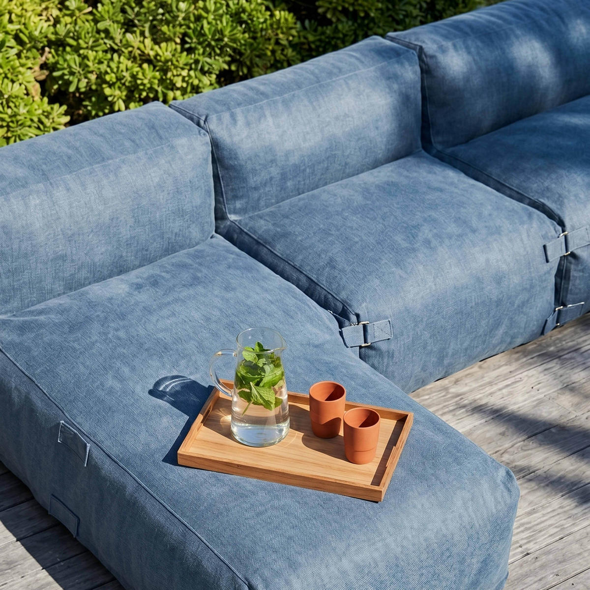 GARTENSOFA mit 5 Sitzplätzen, Pazifikblau - Blau, Textil - Oviala