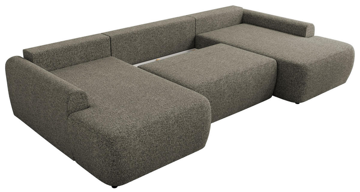WOHNLANDSCHAFT CUBO U Grau Struktur - Schwarz/Grau, Kunststoff/Textil (370/100/187cm) - MKS