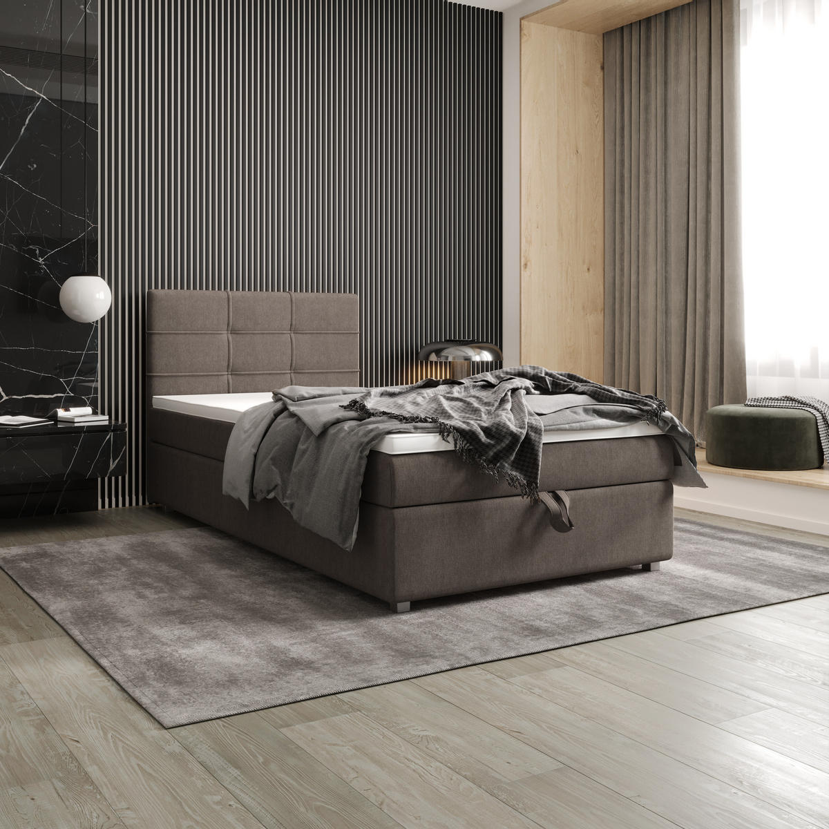 BOXBETT FADO 1 90x200, mit Matratze H3 und Topper, Cosmic 03 - Braun, Holz/Kunststoff (90/200cm) - Bedante