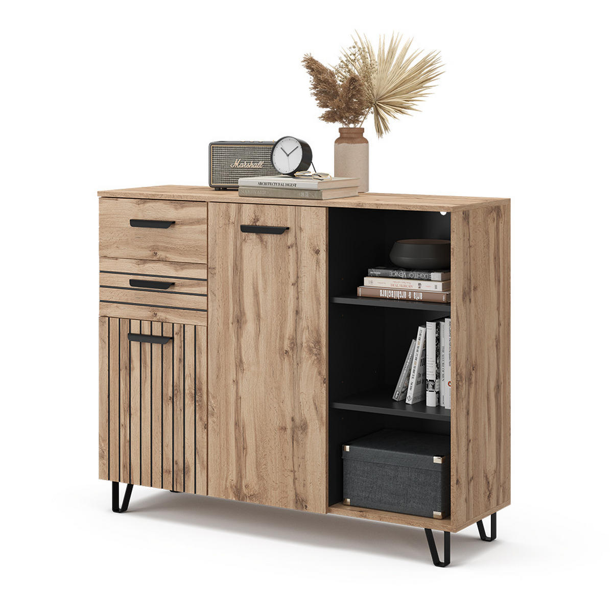 KOMMODE Amber Braun 120.1 x 100 cm mit 2 Schubladen und 2 Türen - Braun, Holzwerkstoff (38/100/120.1cm) - Vicco