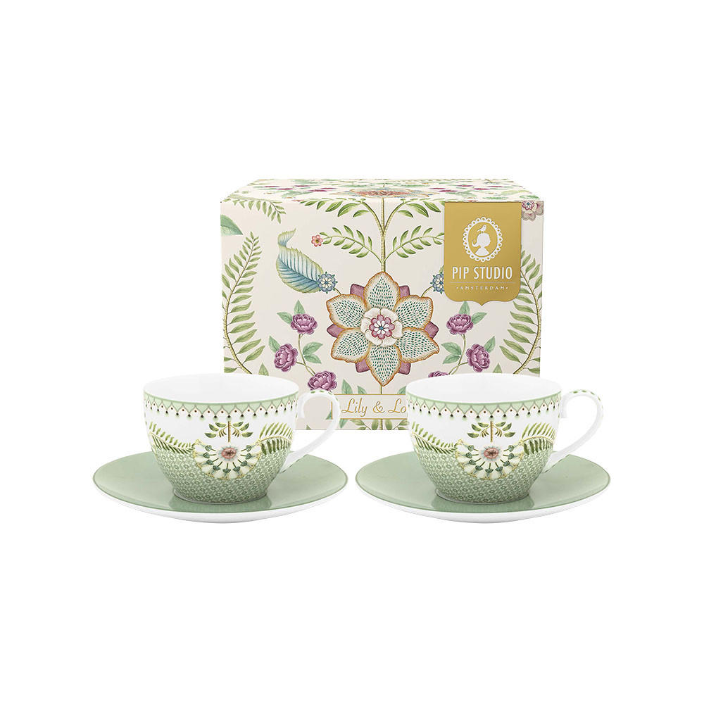 TASSEN & UNTERTASSEN 2er-Set Lilie & lotus light grün 280 ml - Grün, Keramik (16.8/12.2/16.8cm) - Pip Studio