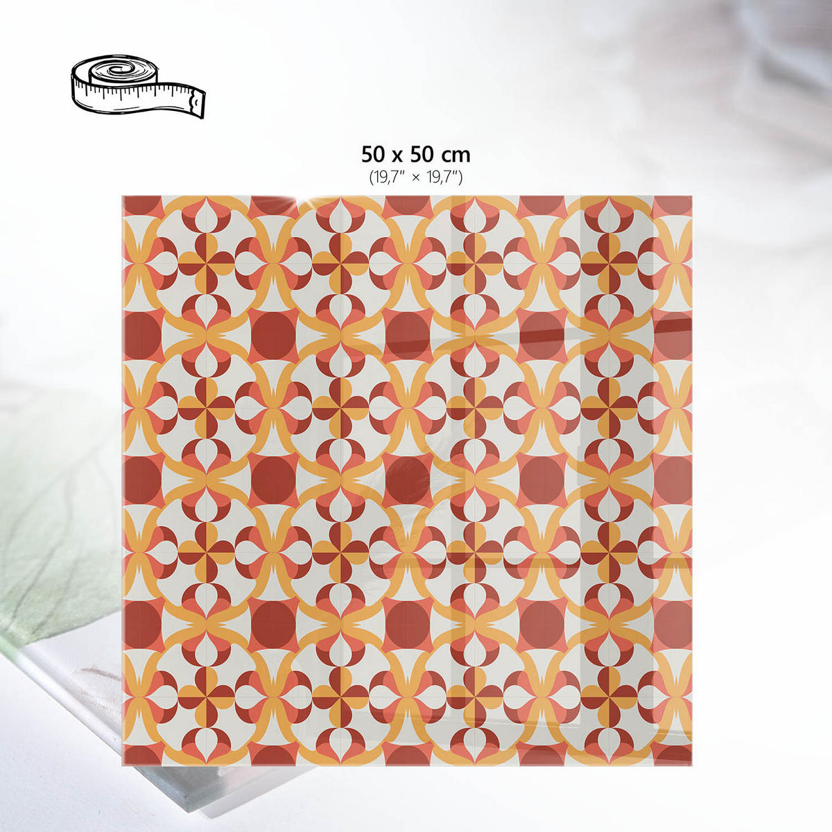 TISCHPLATTE 50x50 cm – Geometrische Muster - Beige, Glas (50/50/0.4cm) - Wallfluent