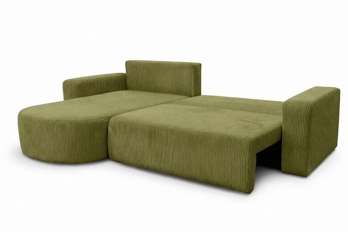 ECKSOFA Mit Schlaffunktion, Cordstoff Poso, Olive, Links, ROUND ONE XL - Olivgrün, Holz (271/175cm) - Kaiser Möbel