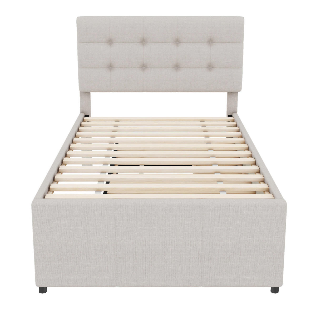POLSTERBETT aus Leinen und MDF 90x200 cm Beige mit Ausziehbett, 3 Schubladen und verstellbarem Kopfteil - Beige, Textil (90/200cm) - IVMEU