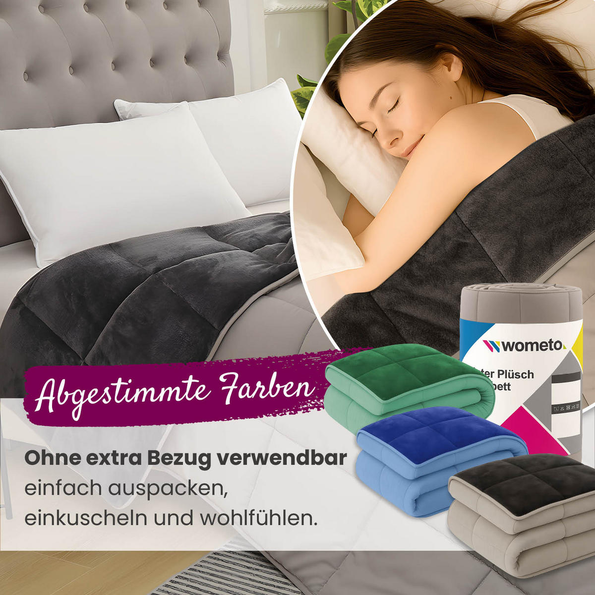 PLÜSCH Steppbett Bi-Color grau 135x200 - Grau, Textil (135/200cm) - wometo