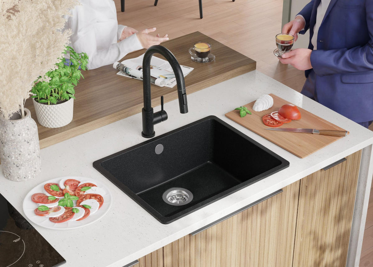 SPÜLBECKEN Venedig Slim Easy, 2-er set Anthrazit 56/44 cm 1 Becken + Ablauf-Set ab 60er Unterschrank - Chromfarben/Anthrazit, Kunststoff (56/20/44cm) - Primagran