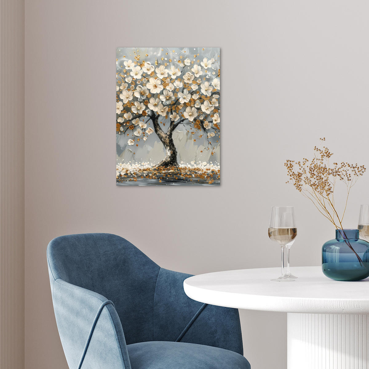 POSTER Baum - Blumen - Weiß - Natur - Kunst 30x40 cm - Weiß, Papier (30/40/0.1cm) - MuchoWow