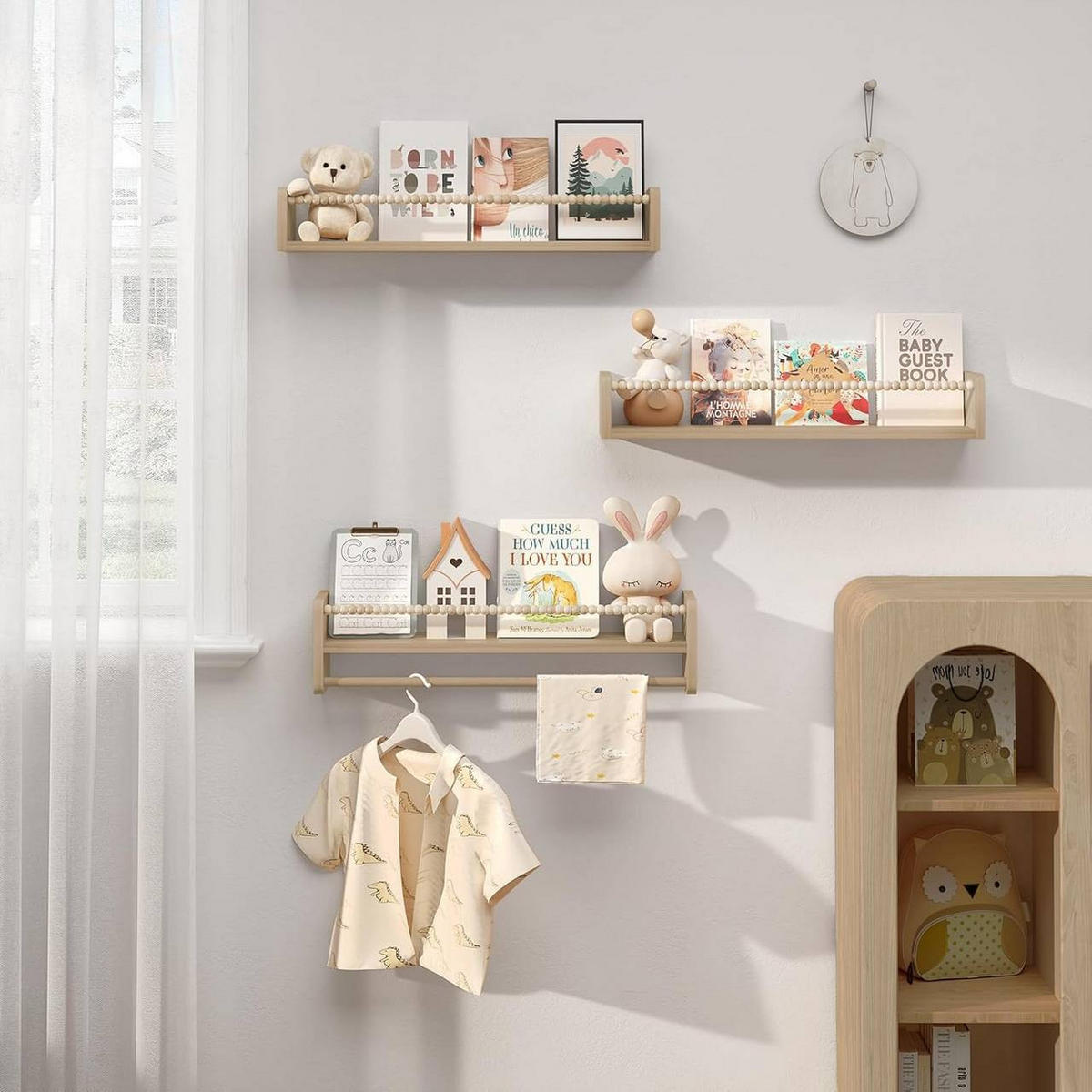 KINDER-WANDREGAL 3er Set, Massivholz, 60 x 15 x 14 cm - Naturfarben, Holz (60/15/14cm) - Woltu