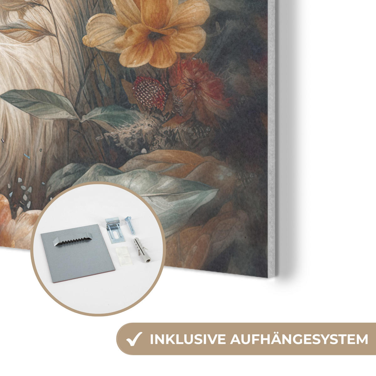 AKUSTIKPANEEL Löwe - Wildtiere - Pflanzen - Natur - Blumen 80x60 cm - Beige, Textil (80/0.9/60cm) - MuchoWow